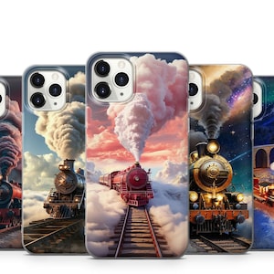 Può includere: Quattro diverse custodie per telefono con locomotive a vapore vintage con nuvole e fumo colorati. Le custodie sono progettate per iPhone.