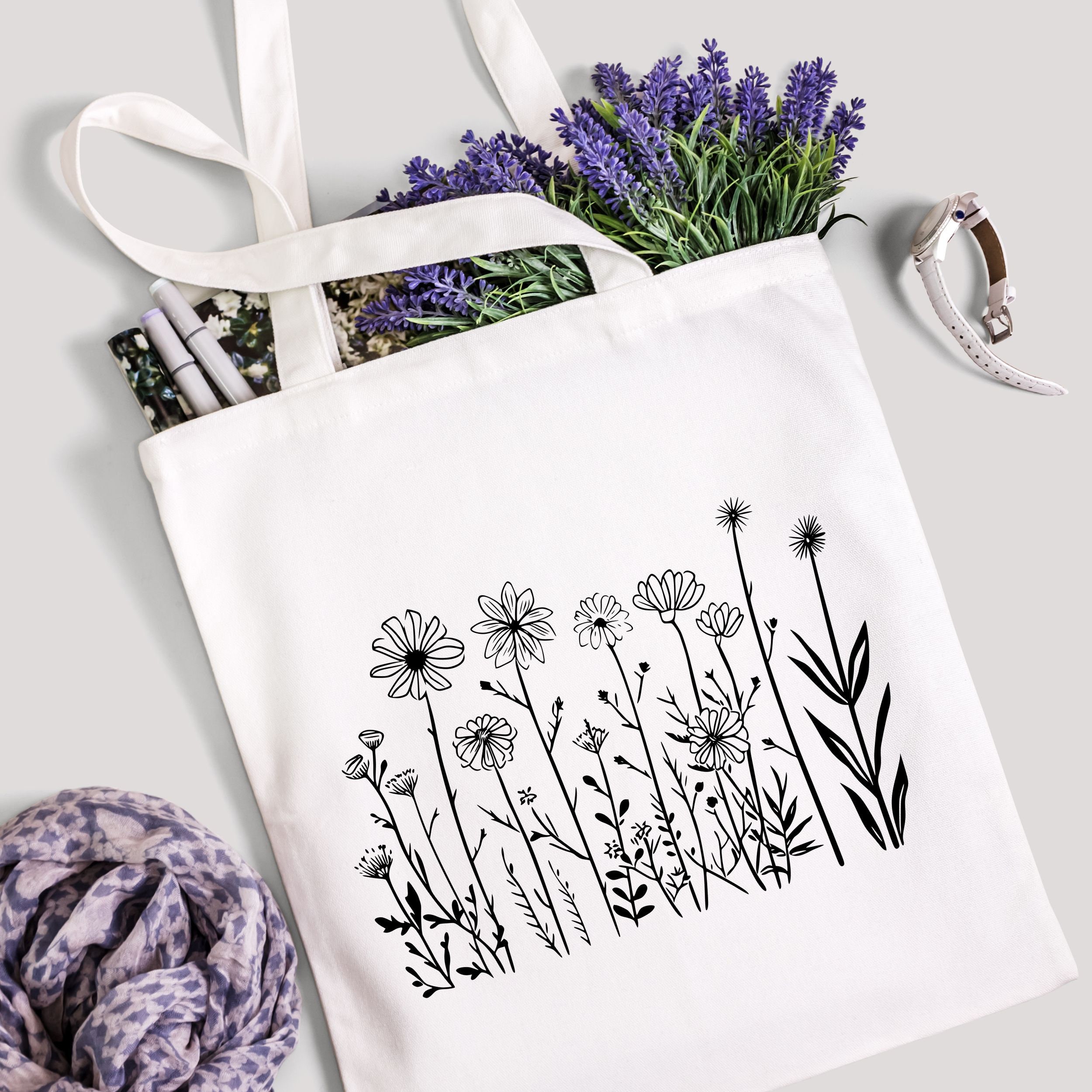 Wildflowers SVG and PNG Bundle Black and White Wildflower - Etsy