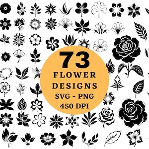 73 Blumen Designs SVG PNG Bundle - Wildblumen Clipart schwarz und weiß Bundle - Rose SVG - Blumen Logo SVG - Circut Cut Dateien Silhouette