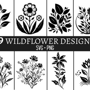 29 Wildblumen Logo SVG Designs - Wildblumen Zeile - schwarz und weiß Wildblume - Blume SVG - Floral SVG - Blüte SVG - botanische svg