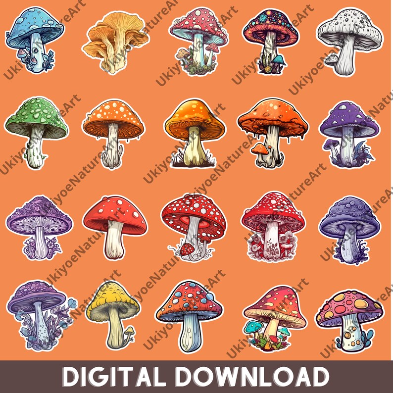 40 Magical Mushroom Digital Stickers Bundle High Quality Etsy