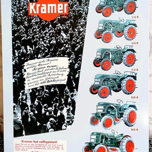 Targa in metallo Kramer trattore 29 x 36 cm vintage, retrò, oldscool, trattore, trattore agricolo, stile country, look anni '60