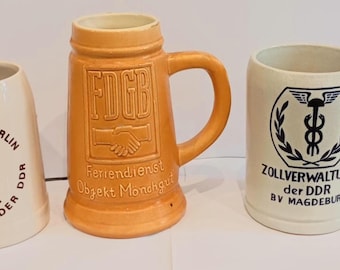 Boccale di birra RDT, amministrazione doganale Magdeburgo, servizio festivo FDGB, birre berlinesi, boccale, boccale, vintage retrò, Ossi Germania dell'Est RDT Mönchgut