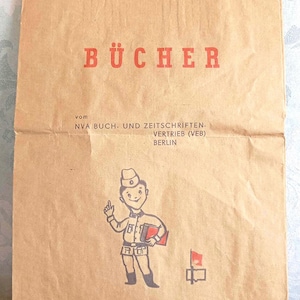 Borsa / borsa di carta, distribuzione di libri e riviste NVA Veb Berlino, GDR, Gdr, vintage, retrò, originale, decorazione, Vopo, Simson Mz Trabant W50