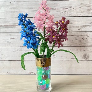 Spring hyacinth Flowers Bouquet beaded wlowers Wildflowers Hyacinth beaded  Bouquet for mom flowers made of beads with your own hands a gift