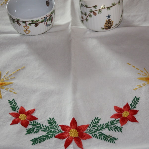 Amazing Vintage Table Cloth with Embroidery - 3 different cute designs for Christmas - Good vintage Condition - Scandinavian 1970s