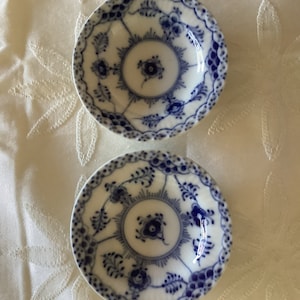 Royal Copenhagen Blue Fluted Half Lace 1/504 Butter Plates, Set of 2 Royal Copenhagen Denmark Blue Fluted Butter Plates #504