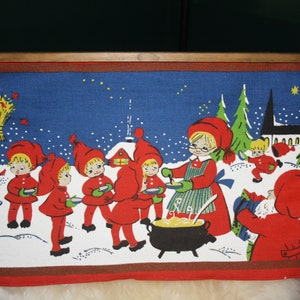 HANDPRINTED MID CENTURY May Bühler Design - Jute Christmas - Wall Hanging - From 1950/60s - Very Good Vintage Condition - Christmas Decor