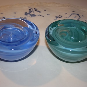 Rare find/ Kosta Boda Candle Holder / A set of 2 / Beautiful Light Blue and Green Glass / Excellent Condition / From before year 2000