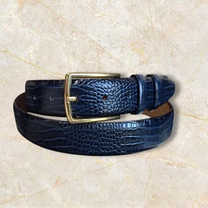 Nan Lewis Navy Blue Croc Embossed Vegan Leather Belt Nan Lewis Belt - Etsy main image 2