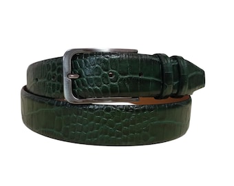 Ceinture pour homme en cuir véritable à motif crocodile - Cadeau style classique