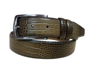 Ceinture crocodile vert olive 35 mm