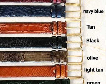 Ceinture pour homme en cuir véritable à motif crocodile Noir, marron, vert, vert olive, bordeaux 35 mm