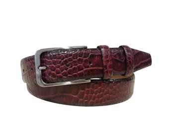 Ceinture en cuir bordeaux à motif crocodile : un cadeau de luxe classique pour homme