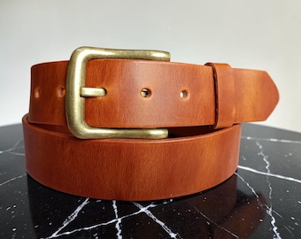 90s Butternut Cognac Tan Leather Simple Mens Dress Belt S M L 32