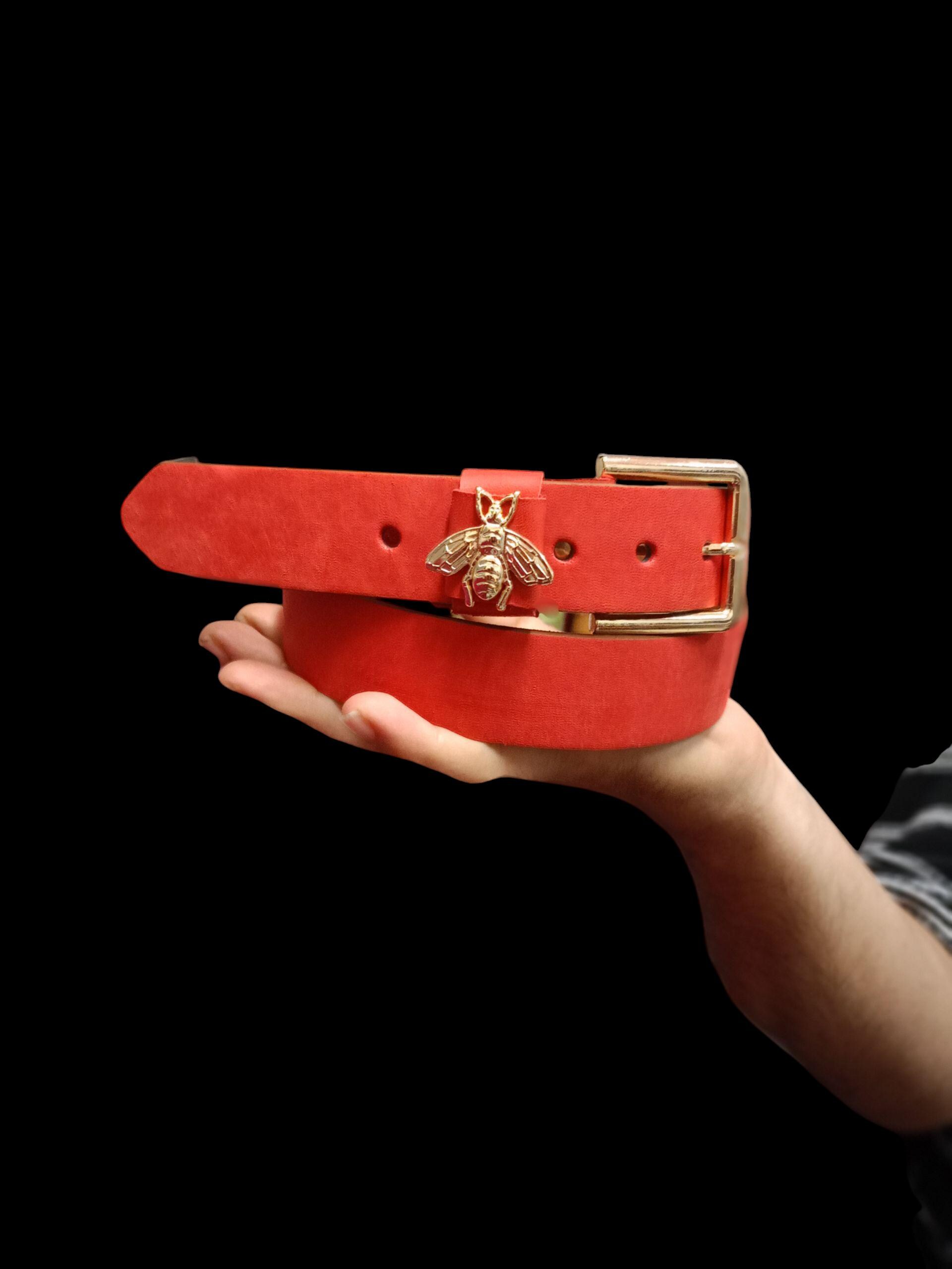 Vintage Red Belt with Gold Queen Bee Buckle Vintage 80s Lady Captiva Red Leather and Brass Belt – Hotbox  main image 4