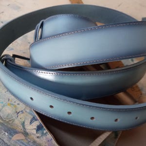 Blue Leather Men&#39;s Belt - Jeans Belt - Genuine Leather Belt - Gift Leather Belt - Special Blue Leather Belt-Personalized Handmade Belt