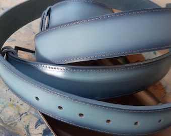 Blue Leather Men's Belt: Personalized Handmade Jeans Belt