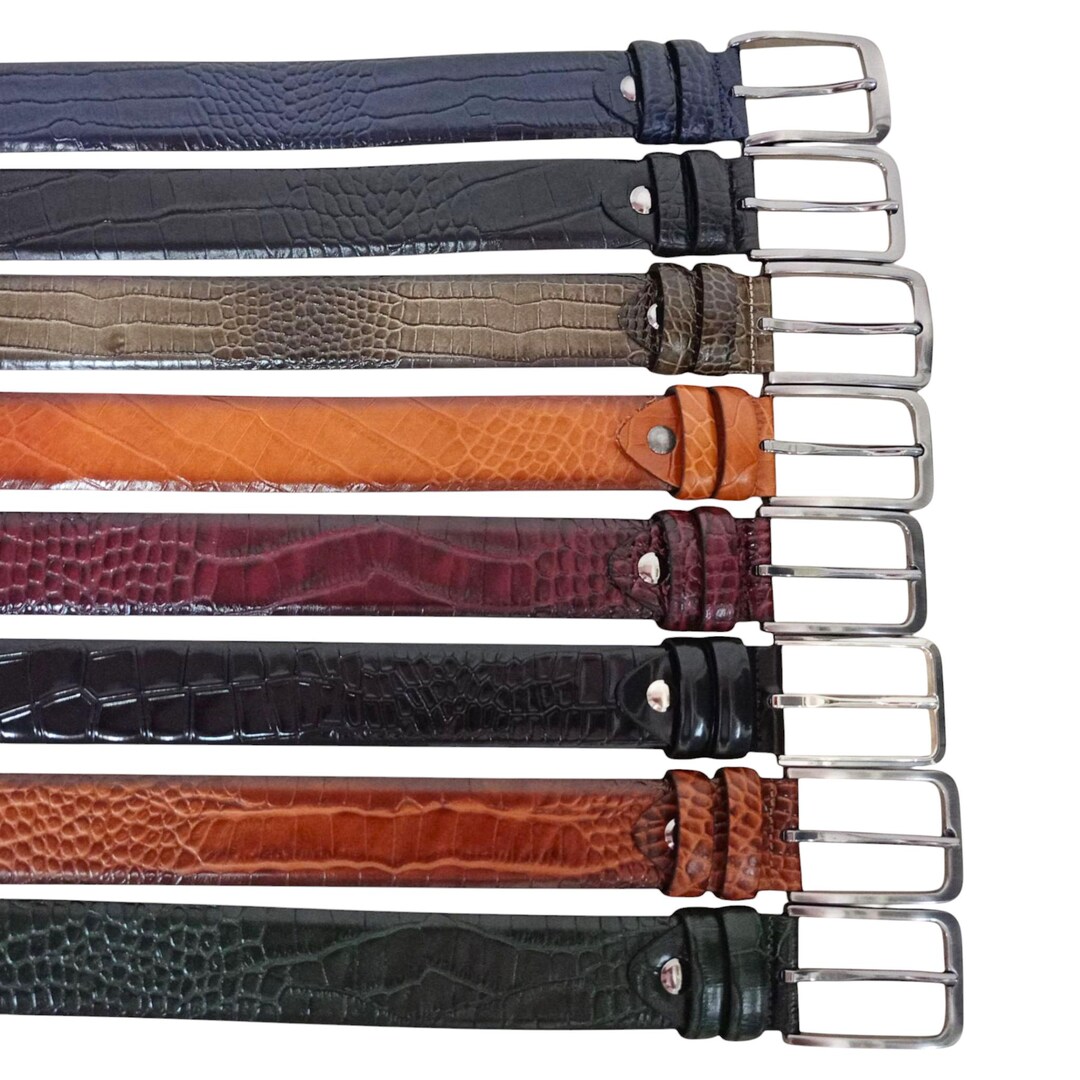 Crocodile Skin Belt Black Navy Blue Burgundy Tan Green 35mm Width