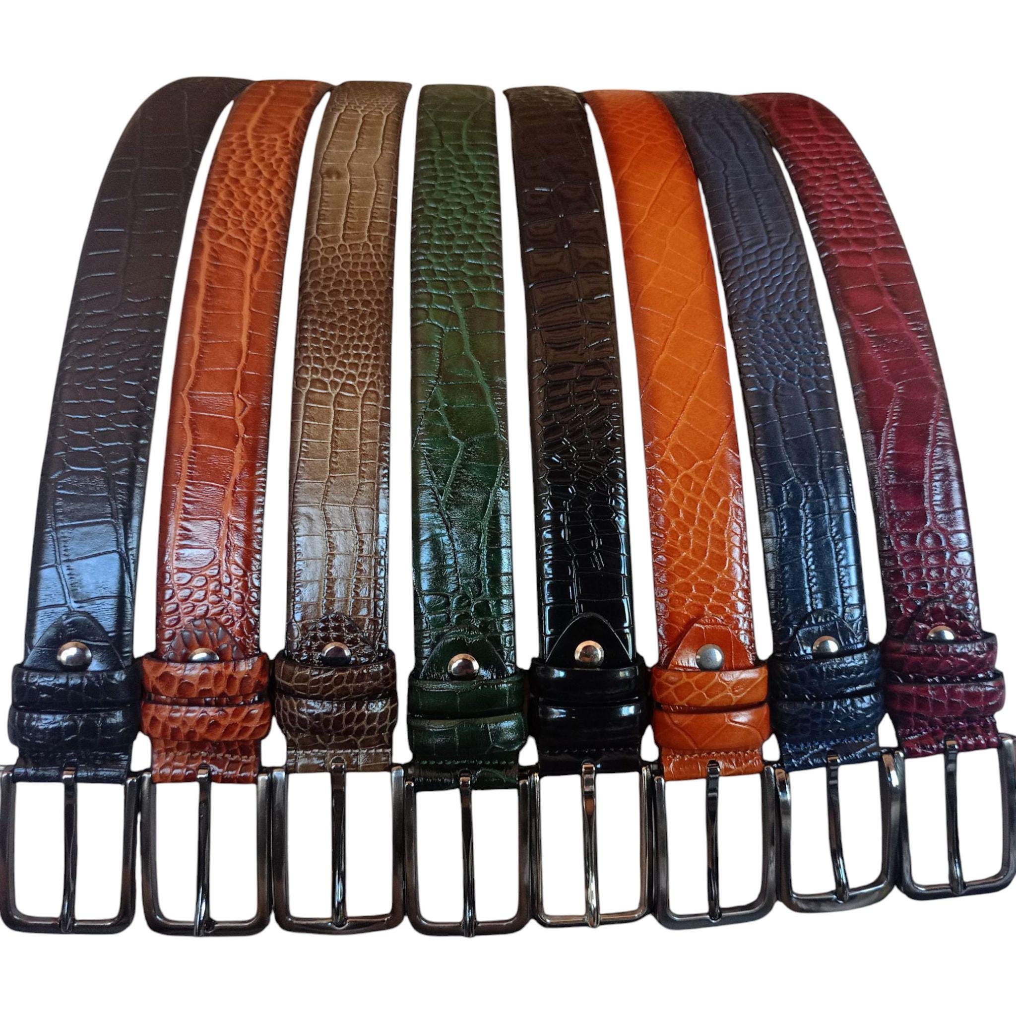 Ceinture Homme En Cuir D'alligator, Taille 110-130cm, Made In Italy - Neuf Sans étiquettes, Noir