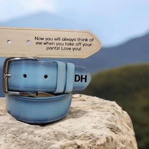 Handmade Blue Leather Belt: Personalized Denim Style Belt