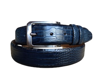 Ceinture pour hommes en cuir à motif crocodile : bleu marine, bordeaux, noir, beige