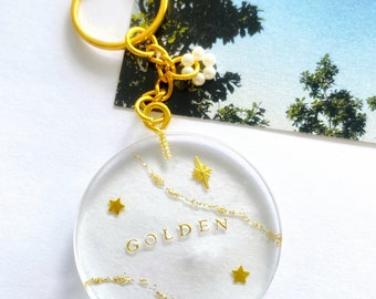 Golden round transparent keychain with Kintsugi effect | Harry Styles, Harries, Keyring, Resin, Gift, Christmas