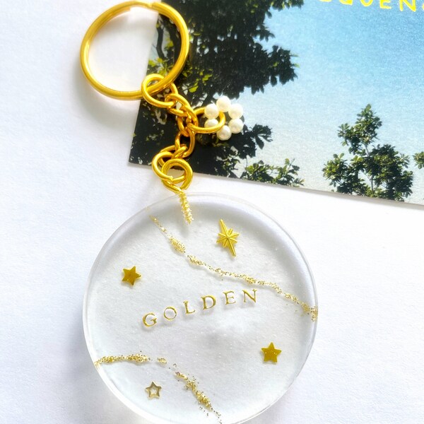 Porte-clés rond transparent Golden | Harry Styles, Harries, Résine, Or, Paillette, Cadeau, Kintsugi, Saint Valentin, Fine Line, Love on Tour