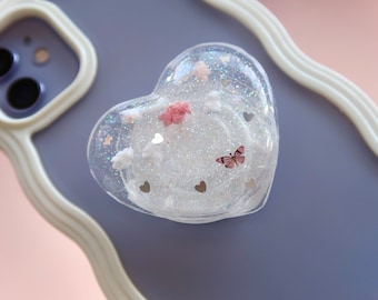 Heart Resin Phone Grip | Collapsible Holder, Stand, iPhone Samsung, Griptok, Cloud, Sky, Cute, Kawaii, Accessory, Butterfly, Valentine Gift