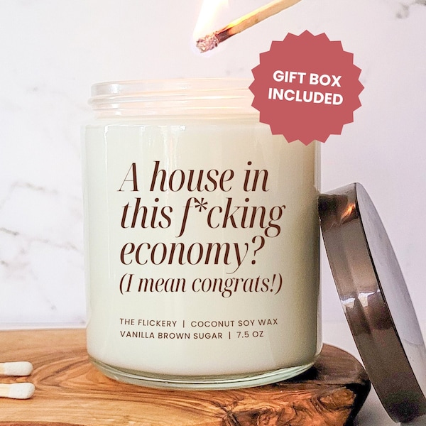 A House In This Economy New Homeowners Gift Housewarming Candle Congratulations New House Gift First Home Gift Homebuyers Couple Present