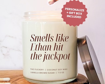 Custom Hit The Jackpot Engagement Gift For Couple Newly Engaged Candle Just Engaged Gift For Her New Bride Fun Candle Best Friend Wedding
