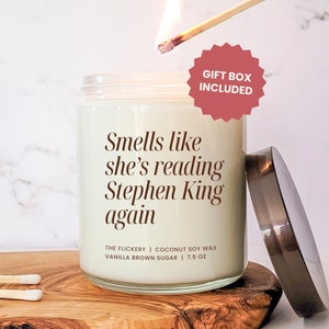 Stephen King Gift For Book Lover Personalized Bookish Candle Reading Present Book Club Cute Merch Reader Gift Funny Bookworm Gift Ideas