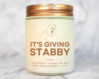 It&#39;s Giving Stabby, Spooky Candle, Gurley Halloween Candle, Halloween Gift Basket, Halloween Party Gift, Halloween Birthday, Horror Movies