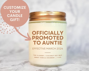 Custom Promoted To Auntie Candle, Baby Announcement Aunt, Pregnancy Announcement Aunt, Sister Pregnancy Announcement,New Auntie, Sister Gift