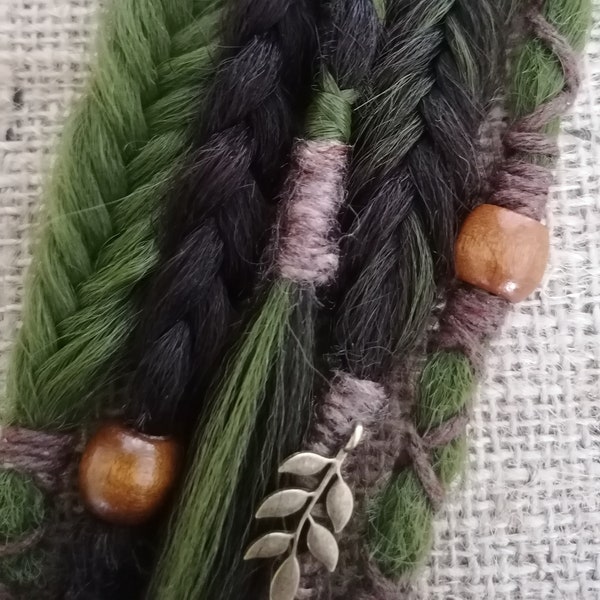 Clip In Hair Extensions Dreads Braids Mix - BROWN ORANGE Olive GREEN - Braided Single Ended Synthetic Hair Extensions Handmade Dreadlocks