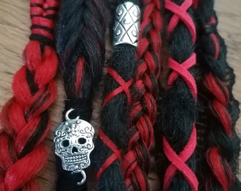Goth BLACK and RED Hair Extensions - Red Braids Dreads - Red Clip-in Dreadlocks - Ponytail - Festival Red Dreadlocks Gothic Black Dreads