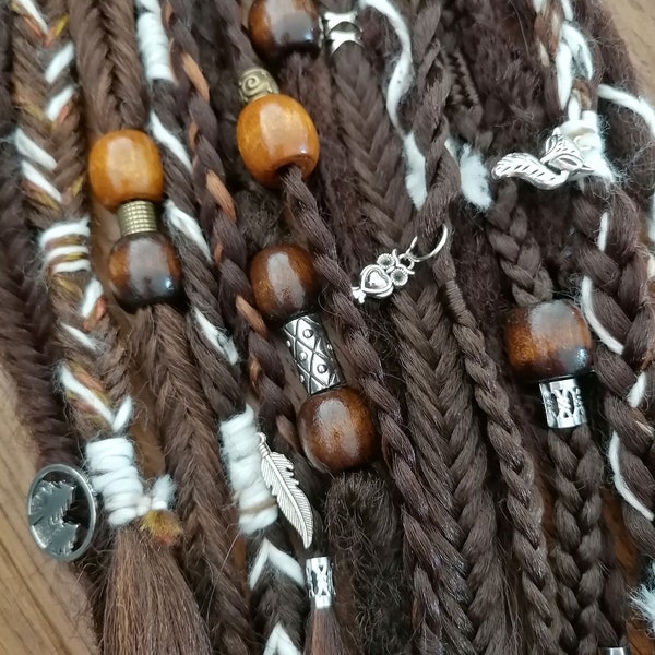 Dreads Braids DARK BROWN - Clip In Dreadfalls Hair Extensions - Handmade Dark Brown Viking Dreadlocks - Braided Synthetic Hair Extensions