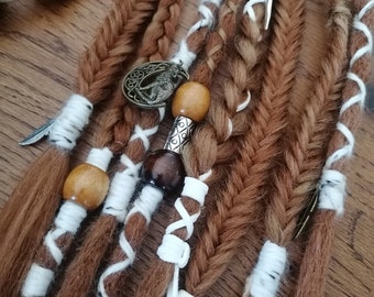 Viking Hair Extensions - Honingblond & Licht Kastanjebruin Mix - Synthetisch Haar Festival Clip In Dreadlocks Blonde Dreads en Kastanjebruine Vlechten Mix