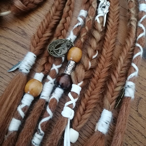 Viking Hair Extensions - Honey Blonde & Light Auburn Mix - Synthetic Hair Festival Clip In Dreadlocks Blonde Dreads and Auburn Braids Mix