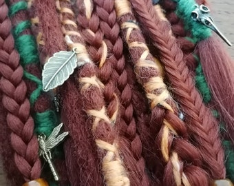 Dreads - COPPER Hair Extensions - Clip In Dreads Copper Dreadlocks & Fishtails Ponytail Festival Clip In Hair Viking Braids