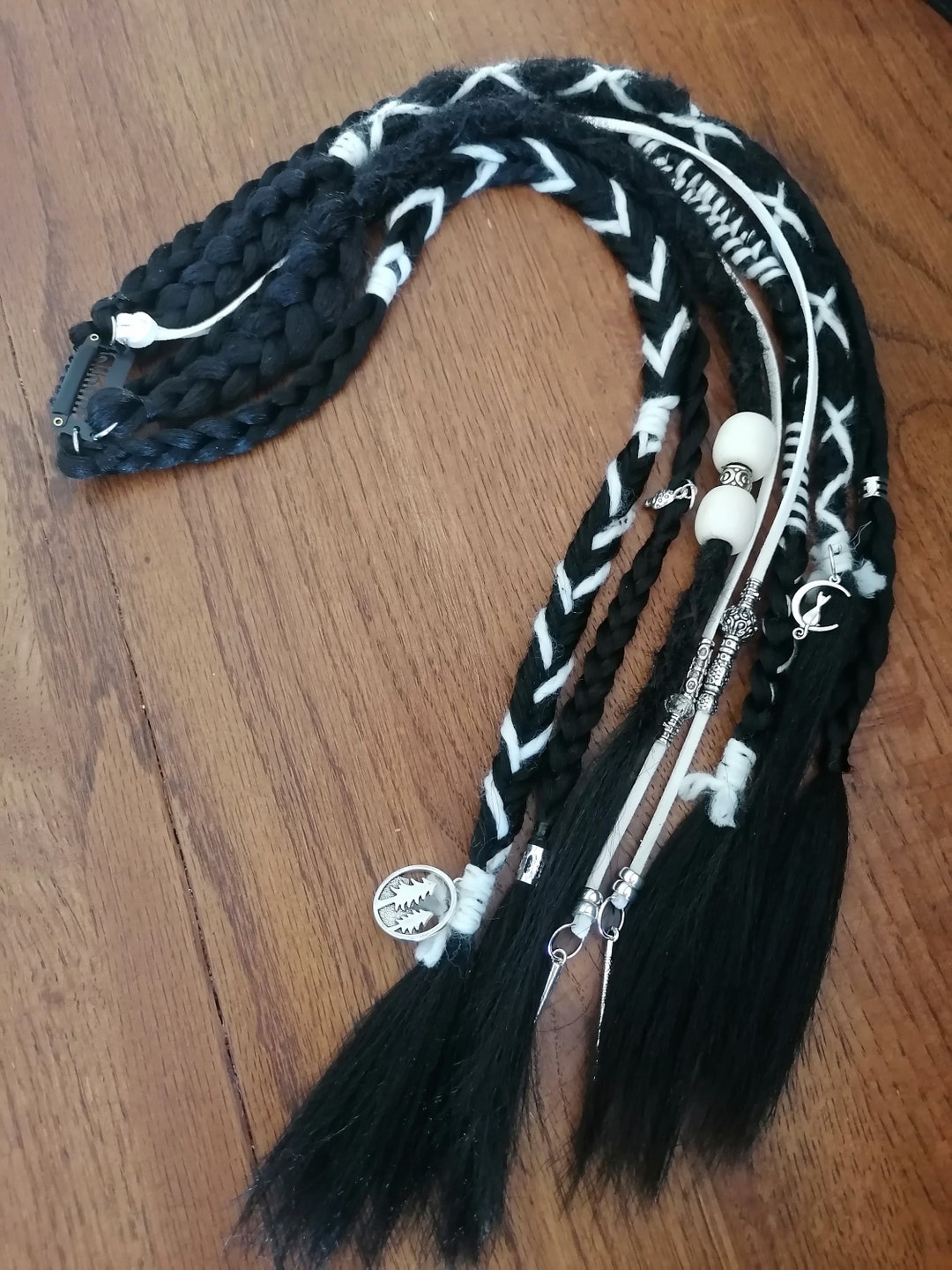 Clip in BLACK Hair Extensions Handmade Braids & Black Dreads Braided