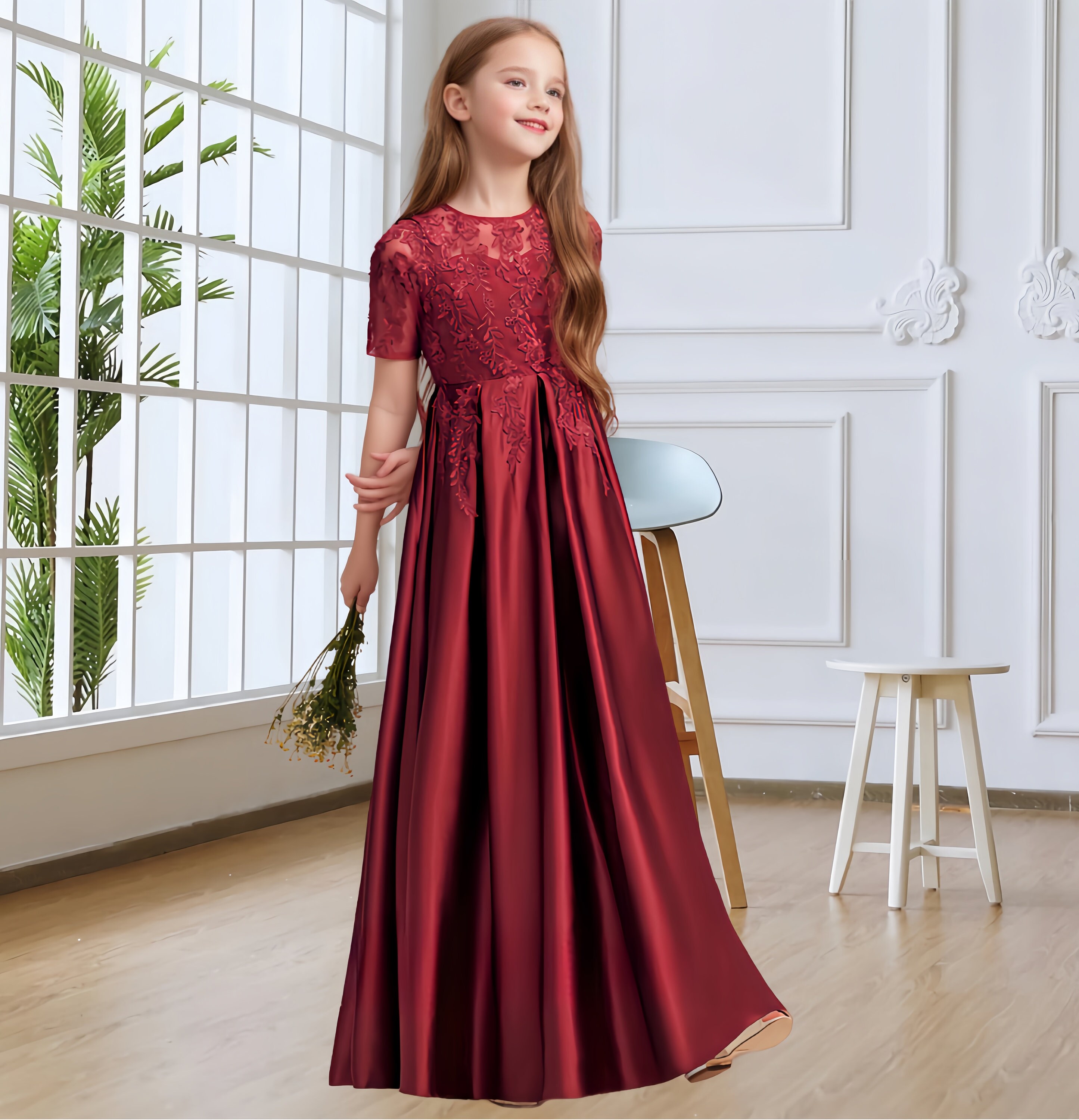 Junior bridesmaid 2025 dresses burgundy