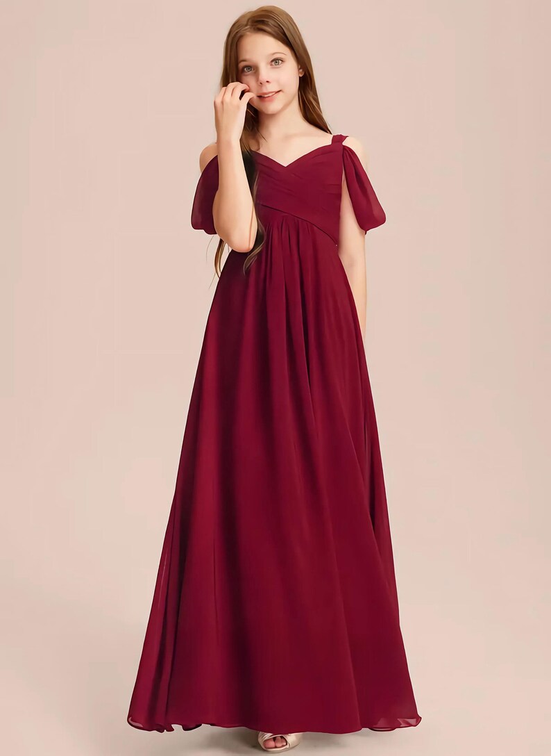 Halter Pleated Chiffon A-line Junior Bridesmaid Dress Burgundy