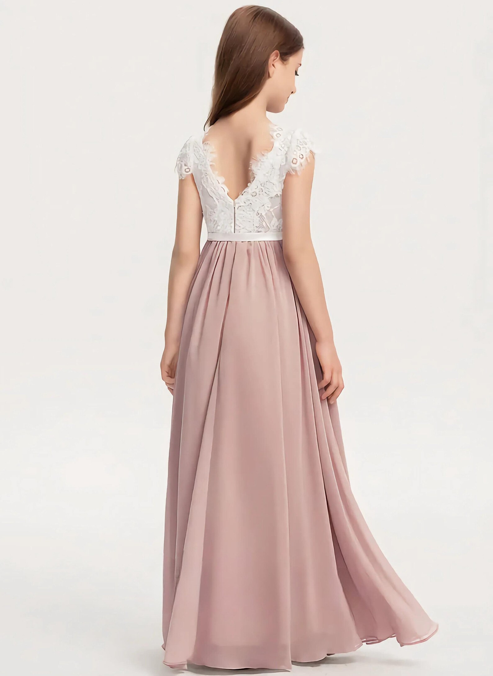 Dusty Rose Junior Bridesmaid Dress With Bowaline Scoop Floorlength
