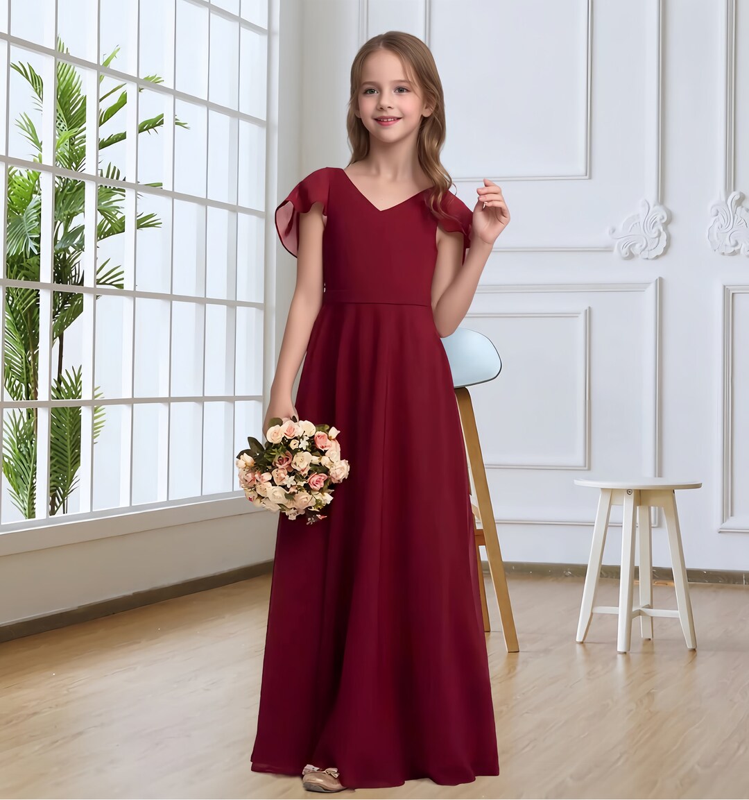 Burgundy Junior Bridesmaid Dressgirls Birthday Dressaline Etsy