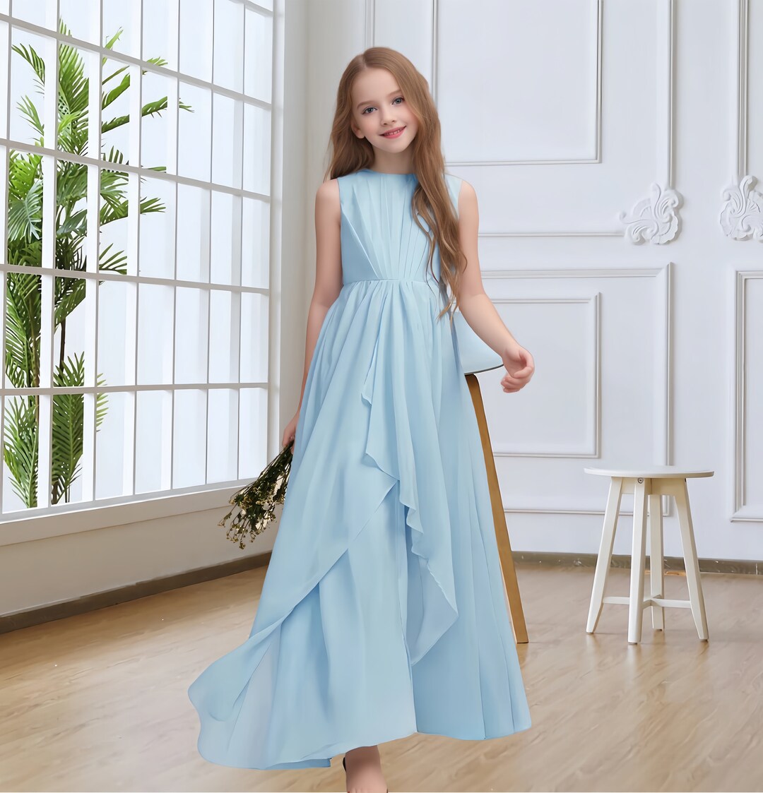 Sky Blue Junior Bridesmaid Dress With Cascading Rufflesaline Etsy
