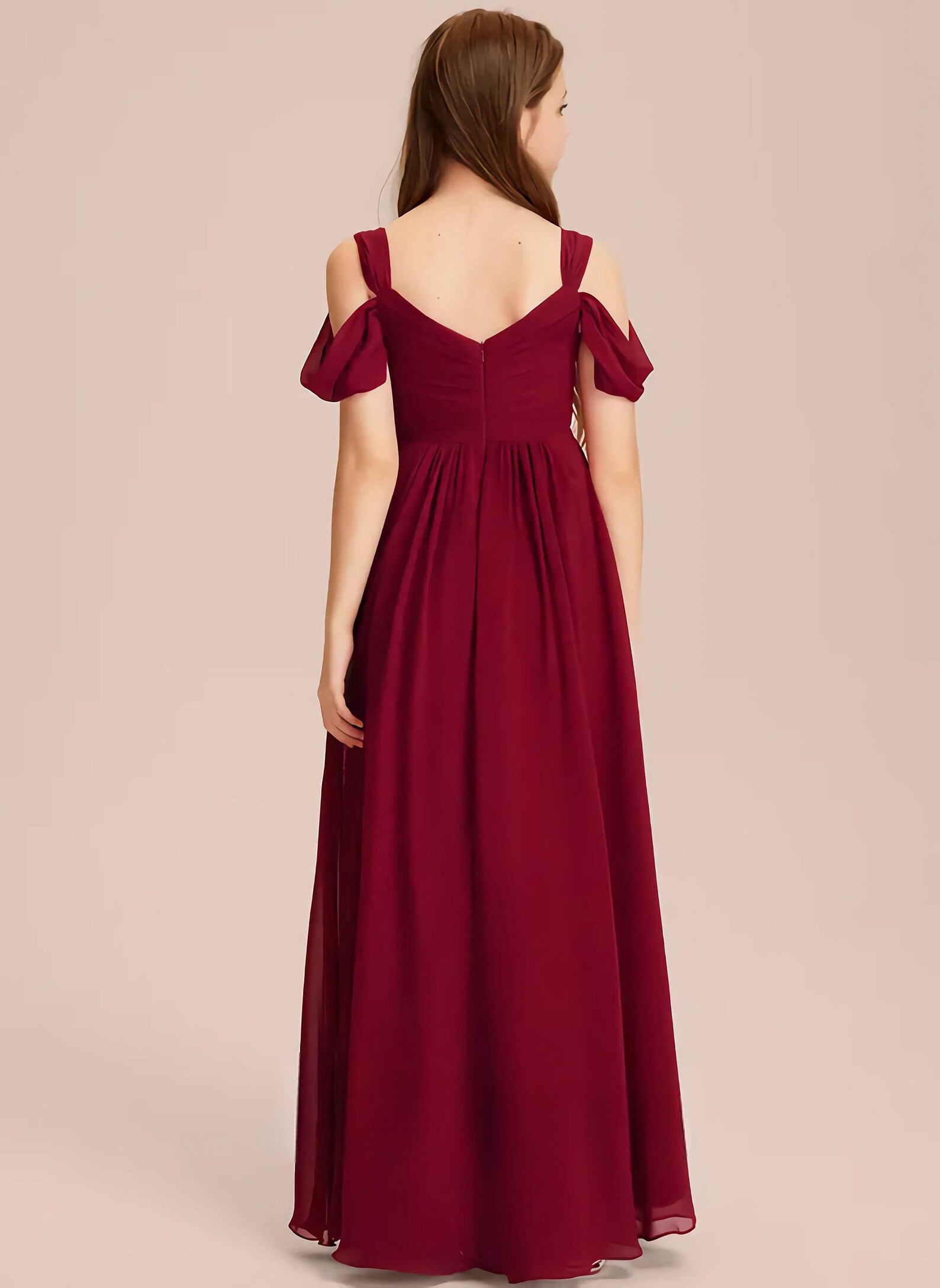 Burgundy One-Shoulder Chiffon Flower Girl Dress Junior Bridesmaid Gown