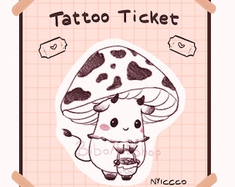 MooShroom tatto ticket - permesso tatuaggio, fungo, mucca, carino, design, cottagecore (Si prega di leggere la descrizione)