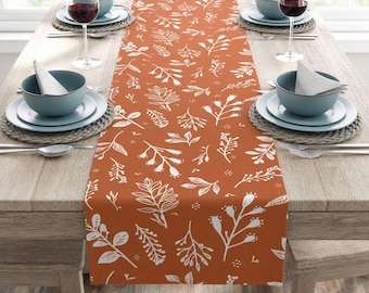 Pumpkin Fall Table Runner Rustic Farmhouse Home Decor Cotton Poly Blend Botanical Autumn Dining Room Accent Thanksgiving Kitchen Runner