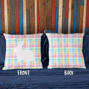 Plaid Pastel Bunny Pillow Cover Easter Decor Double Sided Throw Cushion Spring Bunny Rabbit Accent Pillow Cute Kids Room Accent Decor